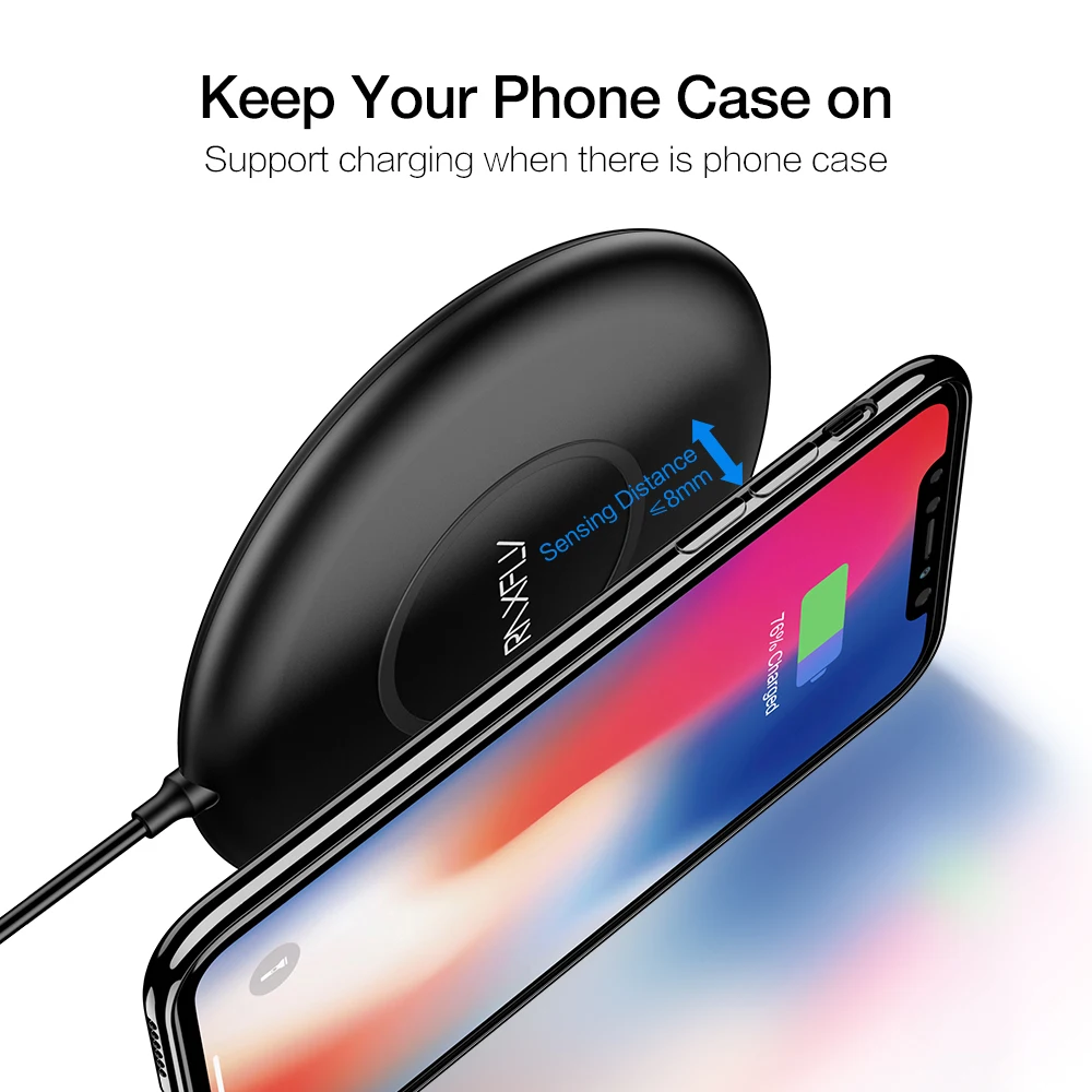 RAXFLY Qi Беспроводное зарядное устройство для iPhone X 8 7 Samsung S10 S9 S8 Водонепроницаемая
