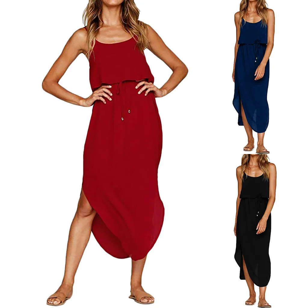 Женское платье с открытой спиной SAGACE повседневное однотонное на бретельках