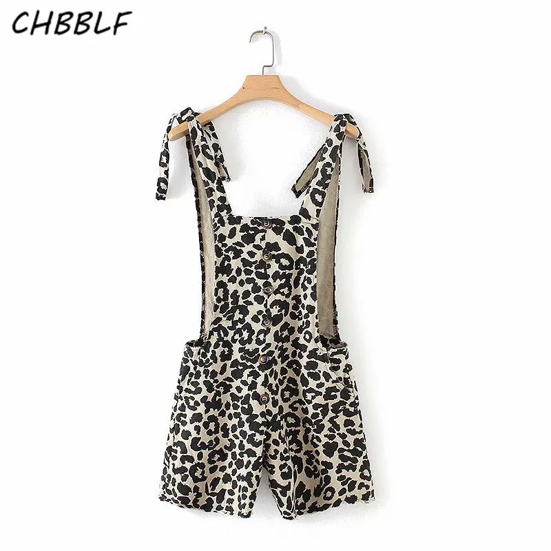 CHBBLF women sexy leopard playsuits sleeveless backless adjustable bow tie straps rompers female playsuit YUD860 | Женская одежда