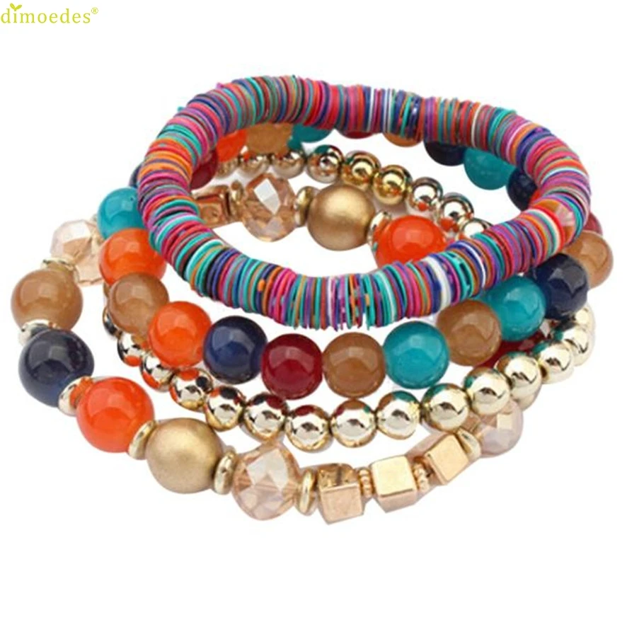 Женский многослойный браслет с цветными бусинами 4 шт.|bangle brand|bangle braceletbrand bangle bracelet