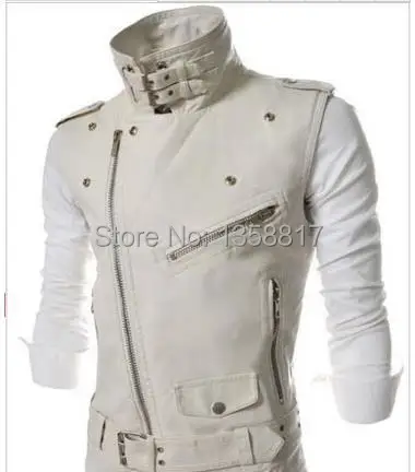 Free shipping 2014 New Hot Fashion Men's Casual Slim Big lapel Brief paragraph PU Leather Vests vest | Мужская одежда