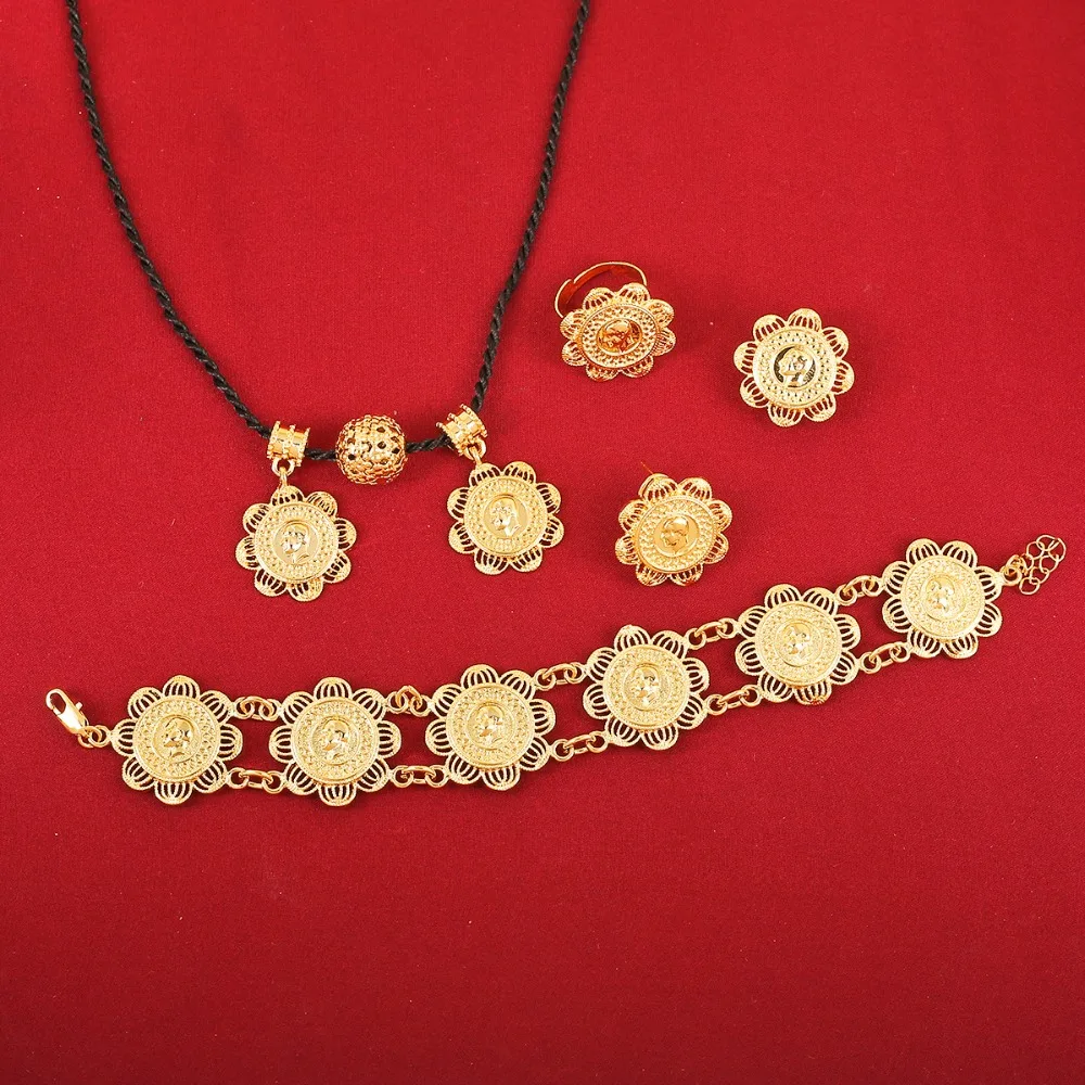 Женский ювелирный набор из эфиопских монет золотого цвета 22 к комплекты