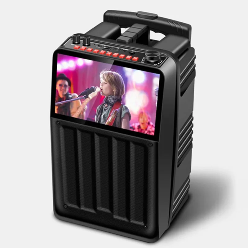 Online Luar Ruangan Portabel Roda Bluetooth Audio Mesin Karaoke Layar HD Trolley Speaker KTV Video TF Kartu U Disk Player MP4 FM Radio