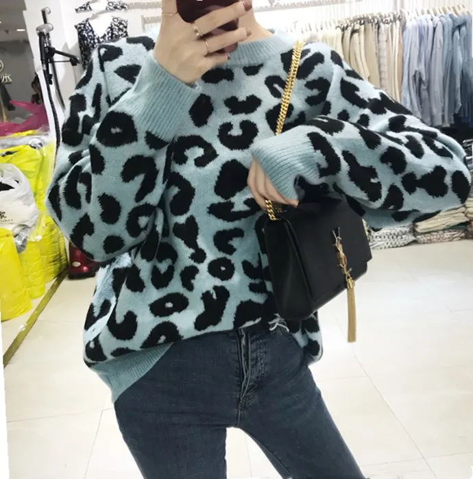 Women Leopard Print Sweater Pullover Top O-Neck Long Sleeve Fashion Elegant Spring Autumn Winter New Arrival | Женская одежда