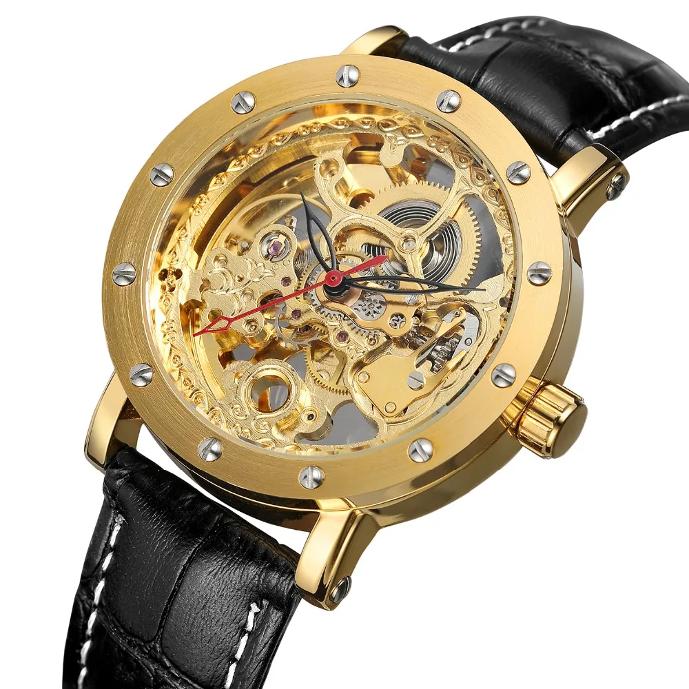 Мужские часы из натуральной кожи Forsining механические водонепроницаемые с резьбой