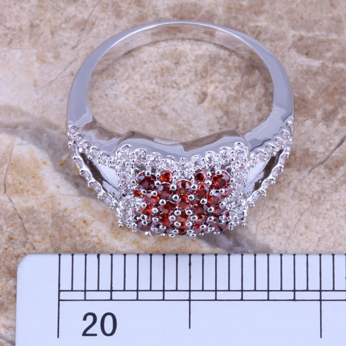 Изысканный красный гранат Белый CZ посеребренный модное кольцо со звездой Размер
