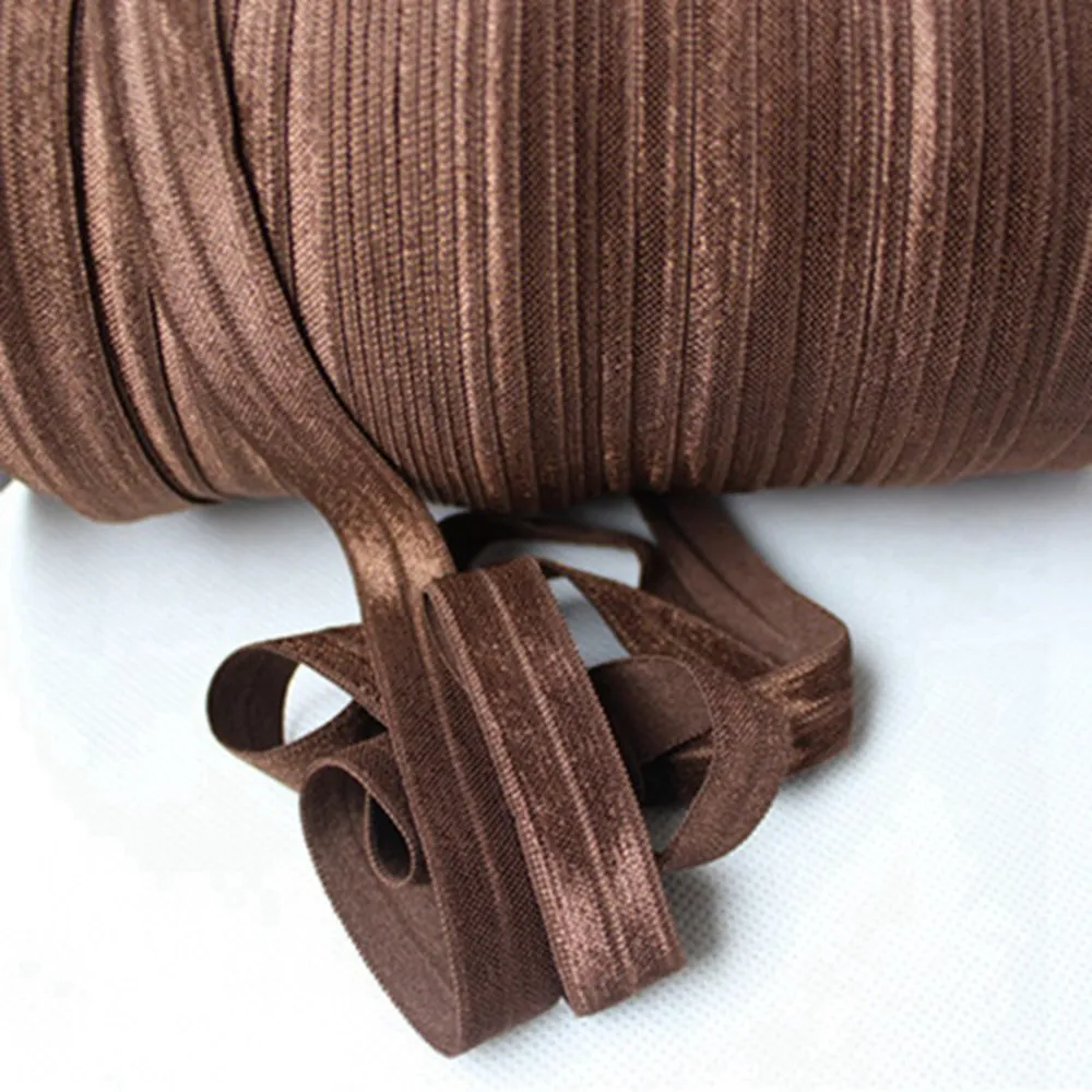 

#850 brown Fold Over Elastic 5/8 inch FOE Shiny for elastic Headbands Hair Ties 50yards/lot and 100yards/lot