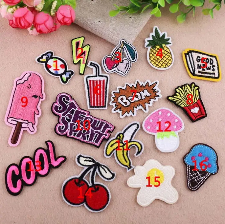 Free Shipping 16 pcs/set Embroidered patches iron on cartoon Motif Fabric Clothing hat bag shoe repair diy Accessory phone decor | Дом и сад