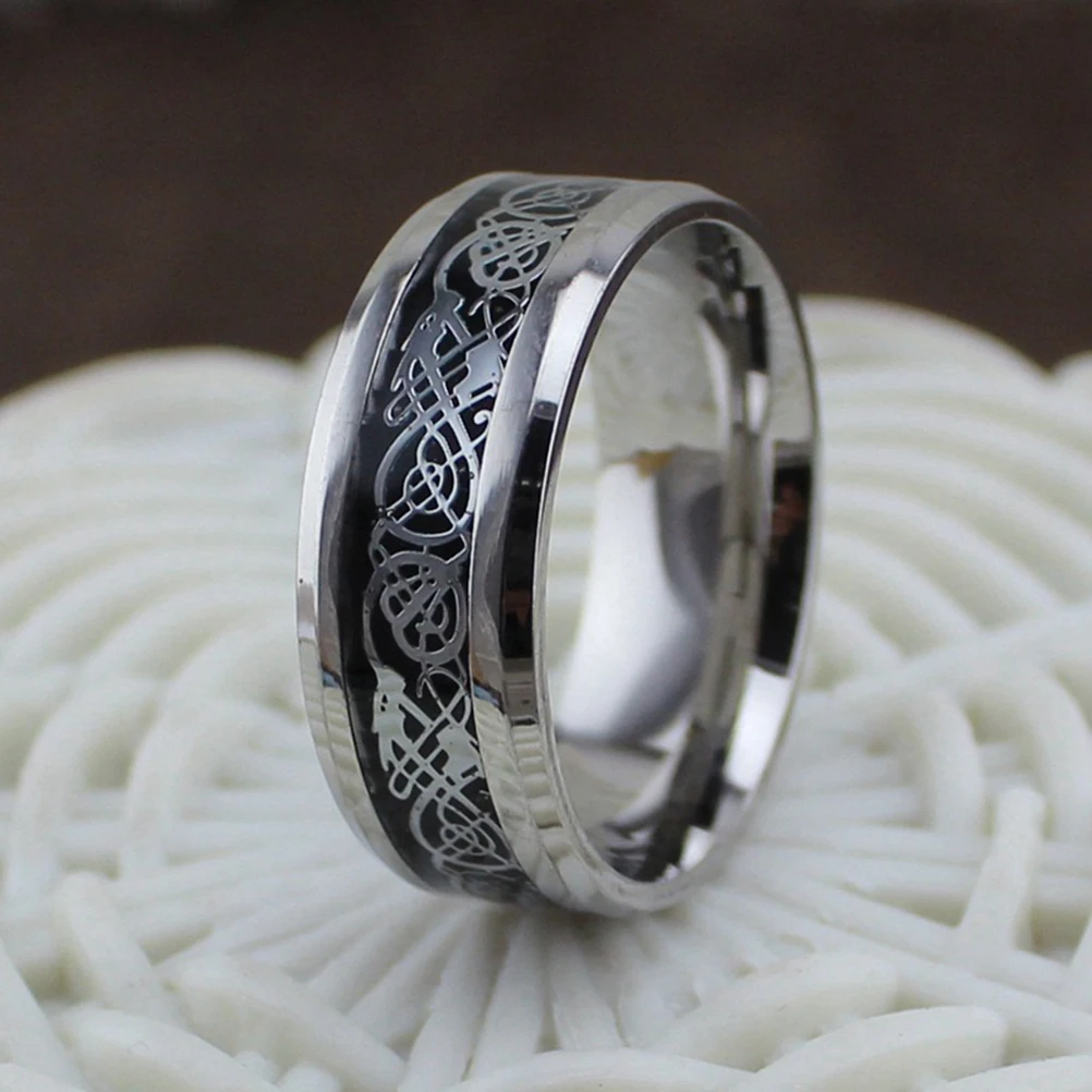 Уникальный Титан Сталь кельтский Дракон Узор Свадебные 8 мм кольцо Jewelry Accessoris