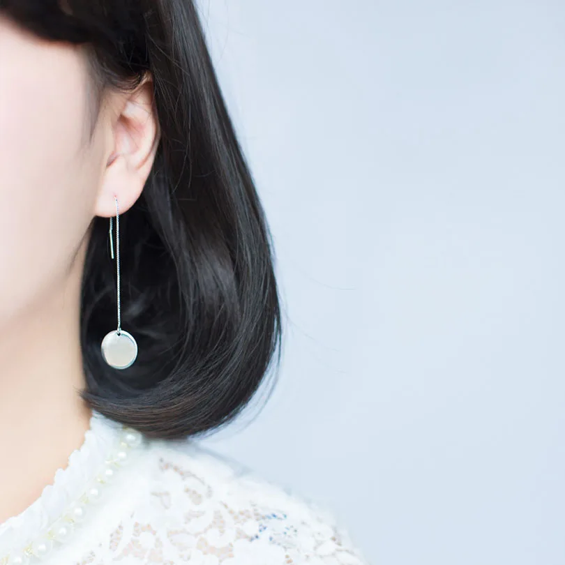 Charmily Authentic 925 Sterling Silver Geometric Shape Round Threader Drop Earrings For Party And Wedding Best Gift Love | Украшения и
