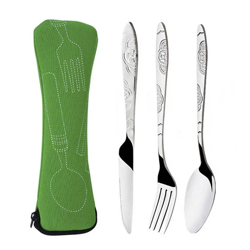 Stainless Steel Tableware Set with Organizer Bag Knifes Fork Spoon Lightweight Cutlery Traveling Camping Flatware Dinnerware | Спорт и