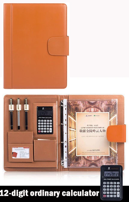 orange 1 Профессиональный a4 pu кожаный Папка Файл Портфель руководителя документов Органайзер кольцо Биндер с калькулятором- оранжевый/коричневый/черный - Цвет: orange 1