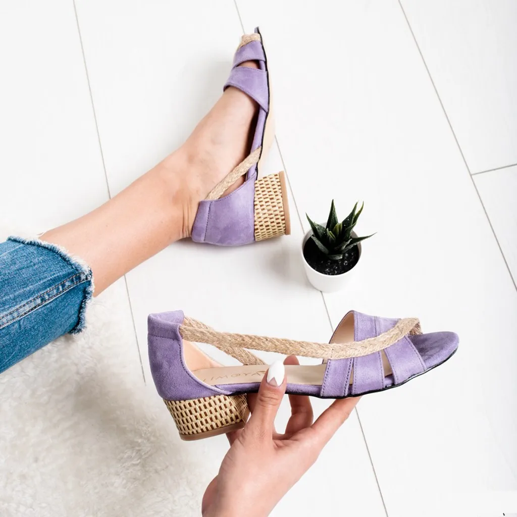 Летняя обувь женские сандалии в стиле ретро Лоскутные соломенные Босоножки с