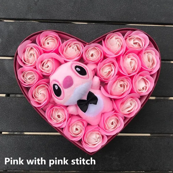 pink with pink Искусственное мыло цветы плюшевые Lilo Ститч игрушки чехол День Святого Валентина Роза Любовь Идеи Подарочная коробка набор для I love My Girlfriend женщин - Цвет: pink with pink