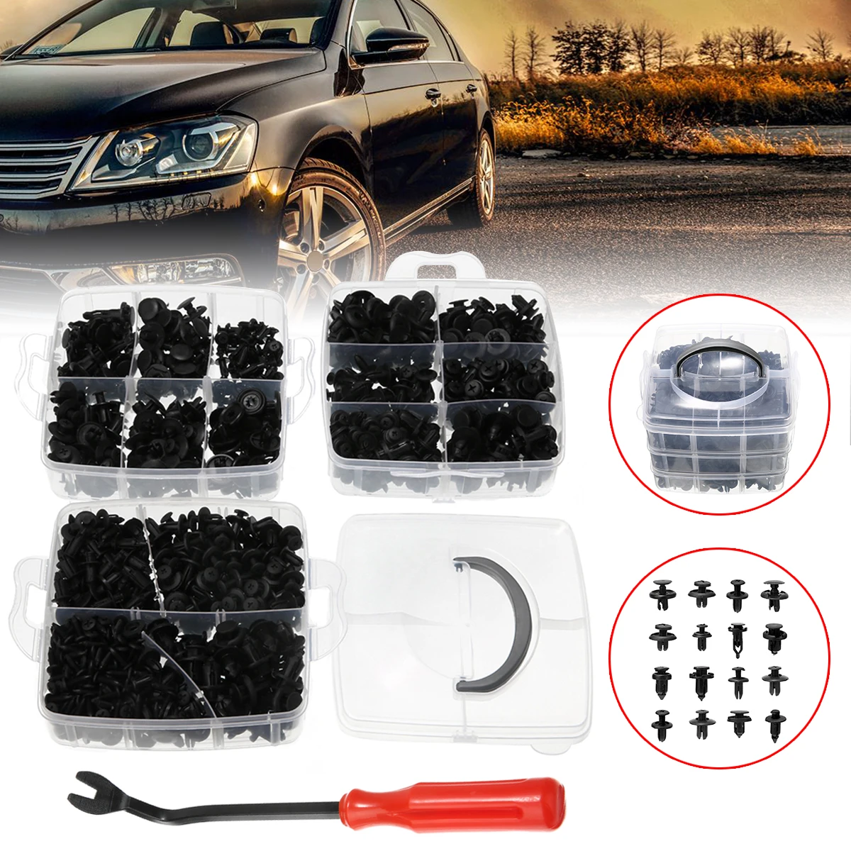 

620pcs/box 16 Sizes Mixed Plastic Push Pin Rivet Fasteners Clips Side Skirt Bumper Rivet Fasteners Kit with screwdriver