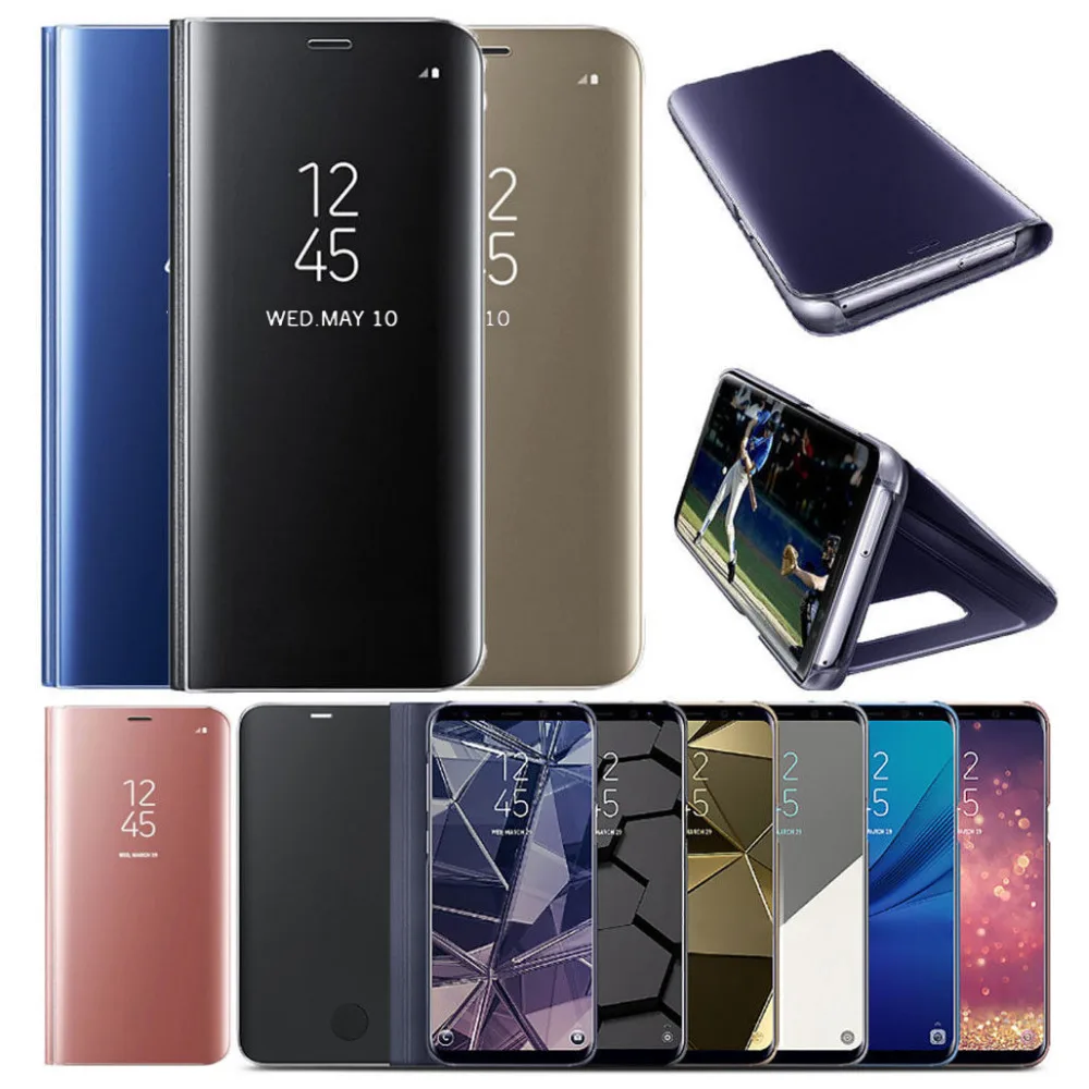 Clear View зеркало Смарт Флип кожаный чехол для samsung Galaxy A8 A6 плюс S9 S8 S7 края Примечание 8