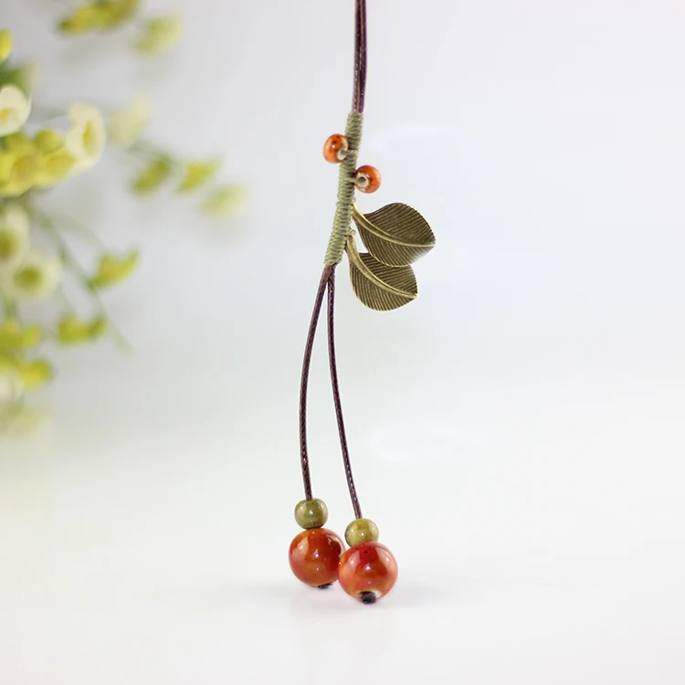 

Vintage Ceramic Necklace Pendant Female China national wind sweater chain long pendant pendant accessories #EZ304