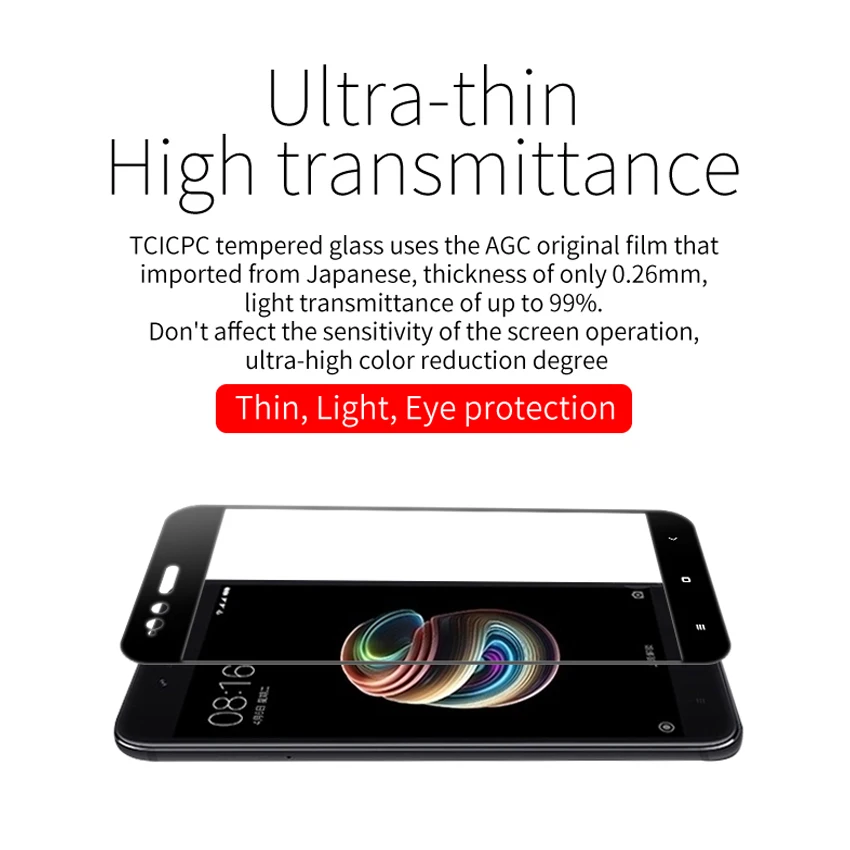 TCICPC Protective Glass For Xiaomi Mi 5X A1 MiA1 9H Full Cover Screen Protector Film Mi5X Tempered | Мобильные телефоны и