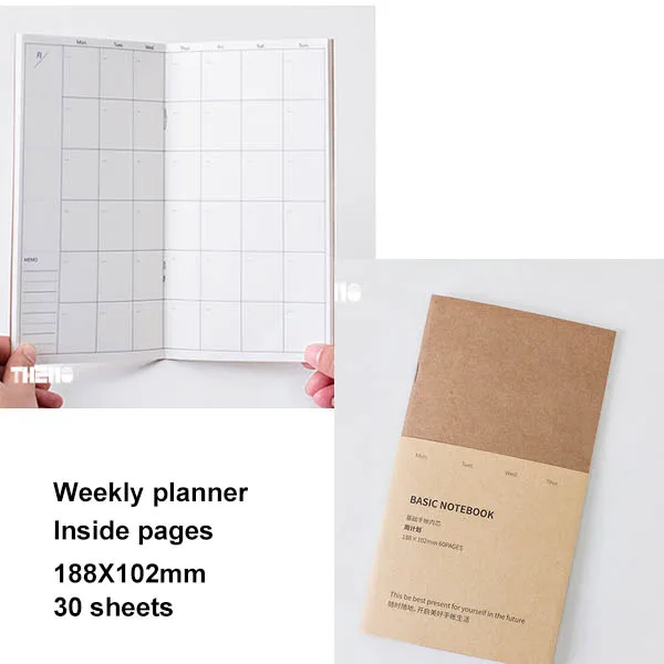 Weekly planner Милый блокнот-планировщик, 60 листов, креативные тенденции, ручная книга из искусственной кожи, дневник, дневник, офисные школьные принадлежности, подарок - Цвет: Weekly planner