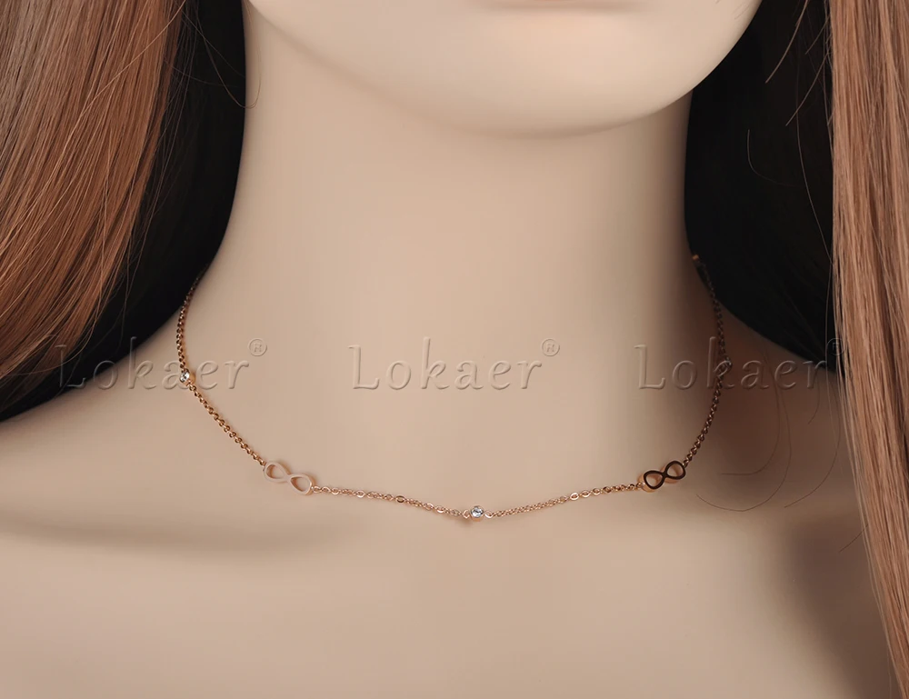 Lokaer AAA кубический цирконий цепочка и звено ожерелье для женщин нержавеющая сталь бесконечность любовь Свадебное женское ожерелье ювелирные изделия N18041