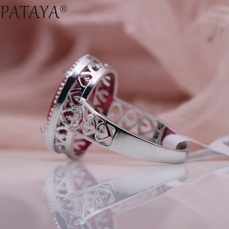 PATAYA, новинка, женские модные кольца для любви, белое золото, Овальный зеленый натуральный циркон, для свадьбы, вечеринки, разные цвета, полые, уникальные ювелирные изделия