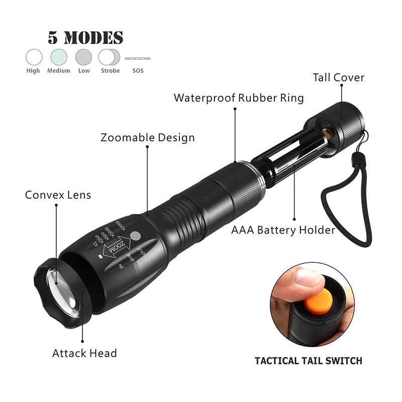 20PCS PANYUE Led Flashlight XML T6 Lantern Torch 1000 Lumens Outdoor Camping Powerful Tactical Led Flashlight Torch Waterproof enlarge