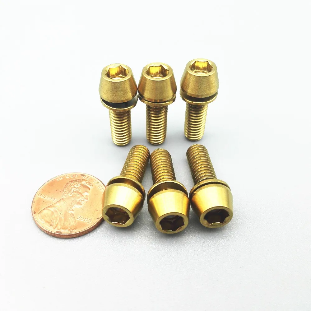 M6 x16/18/20mm Titanium bolts 4 Stem Handle Bar Gold color Cone w/ washe Headed Hexagon Socket Ti screws 4pcs | Обустройство дома