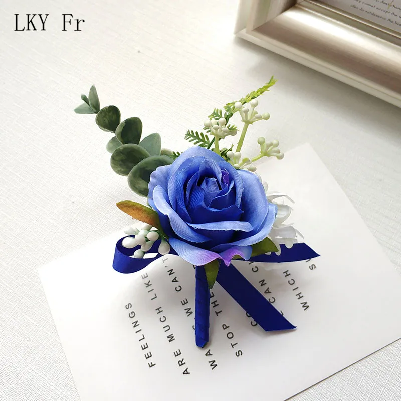 D Corsage Искусственный бутоньерка жениха Бутоньерка Свадебный браслет из цветов подружки невесты белый розовый Шелковый цветок брошь свадебные булавки - Цвет: D Corsage