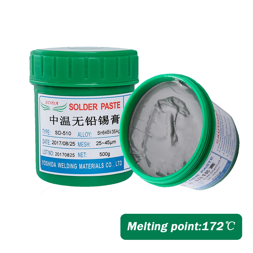 SD-510 Medium Temperature Lead-Free SMT 500g Solder Paste Computer Motherboard Welding LED Home Appliance Repair Sn64Bi35Ag1 | Инструменты