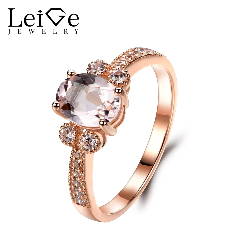 

Leige Jewelry Morganite Ring Rose Gold Wedding Engagement Rings for Women Oval Cut Pink Gemstone Delicate Fine Jewelry
