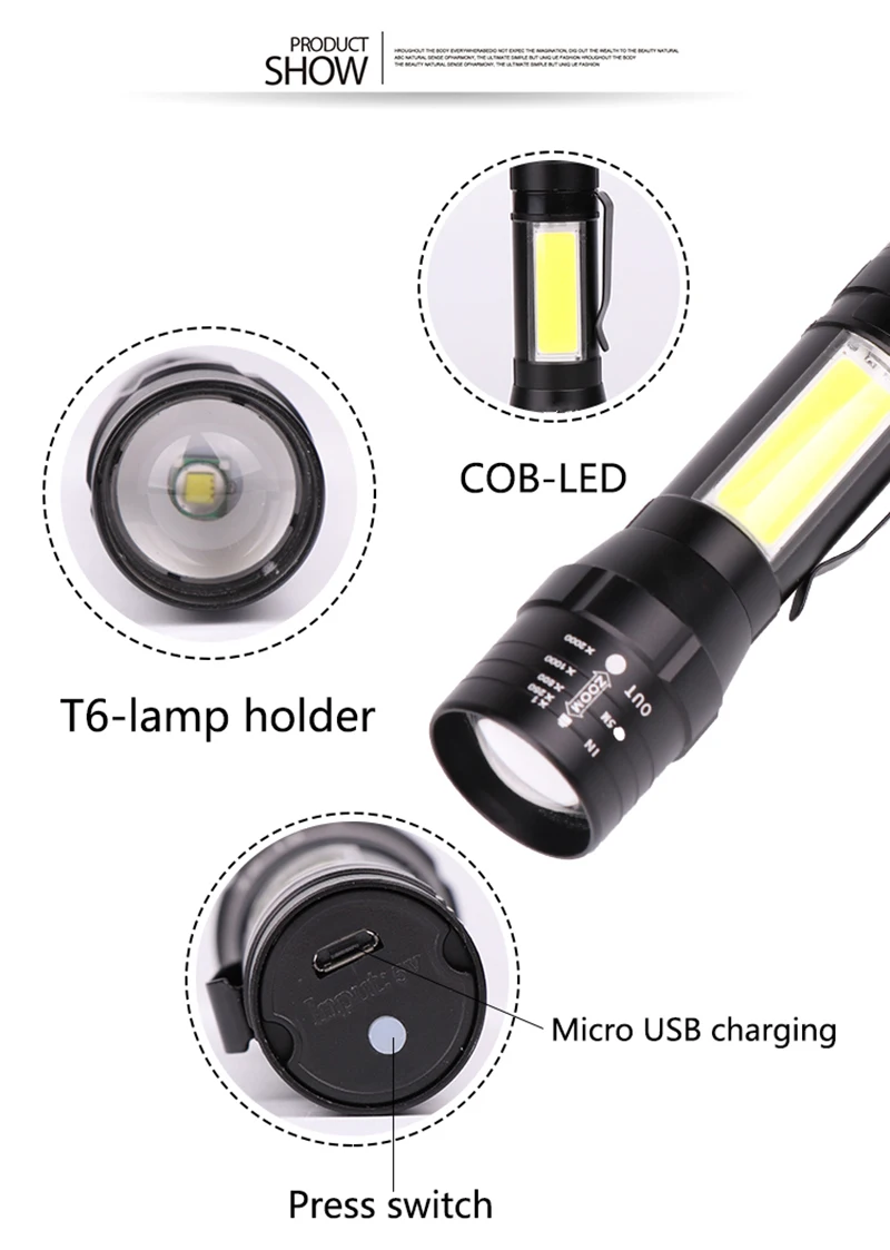 Litwod CREE XM-L2 T6 Z203101 COB Встроенный аккумулятор светодиодный перезаряжаемый вспышка светильник фонарь алюминиевый фонарь из сплава для кемпинга светильник