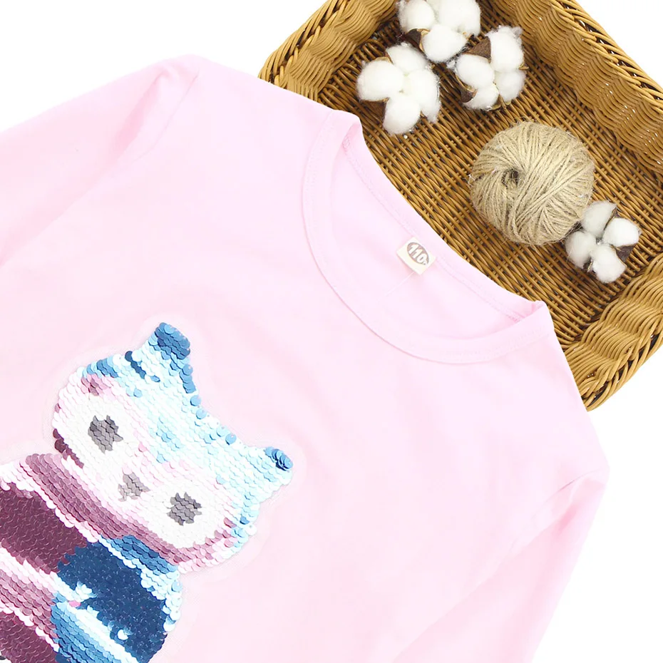 Футболки для девочек с изображением совы рубашка блестками футболка длинным