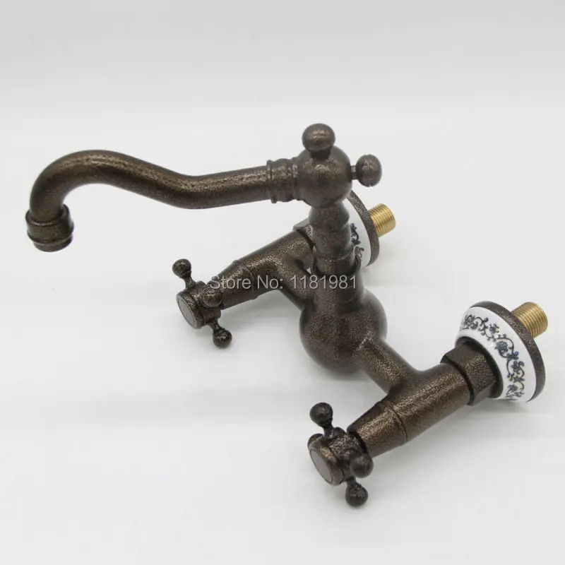 Современный художественный настенный кран с двойной ручкой для раковины в