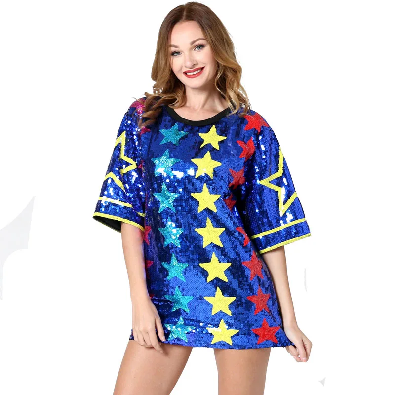 Женское платье рубашка с блестками Steetwear 2019 летние в стиле хип хоп Футболка