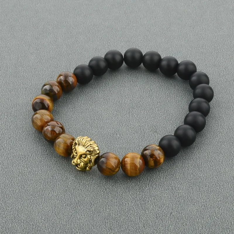 CHICVIE матовый оникс и тигровый глаз каменные браслеты золотая голова льва мужской