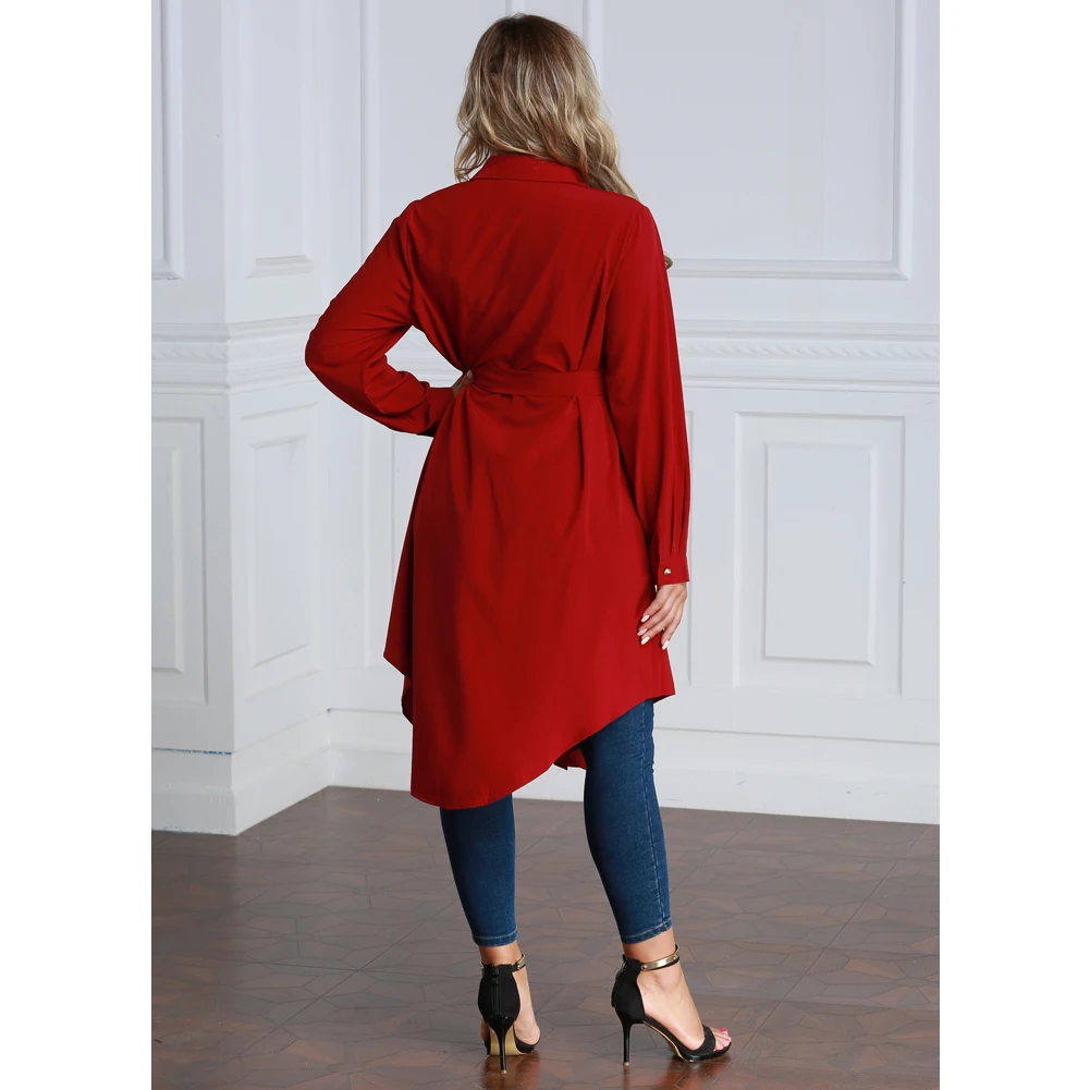 Romacci 4XL 5XL 6XL Plus Size Shirt Dress Women Long Sleeve Irregular Hem Belted Solid Casual Tunic Blouse Tops | Женская одежда
