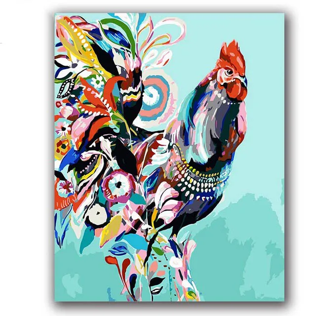 

Coloring by numbers Chicken digital paint abstract animals oil painting hoom decor handwork gift