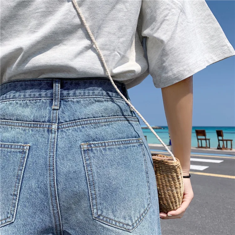 Лето 2019 новые Синие рваные джинсовые шорты женские летние модные прямые Уличная