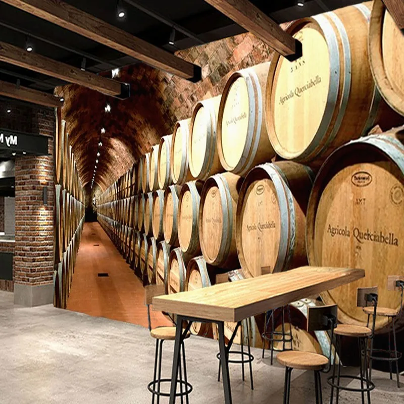 Пользовательские 3d росписи деревянный бочонок Стиль Ретро винный погреб туннель