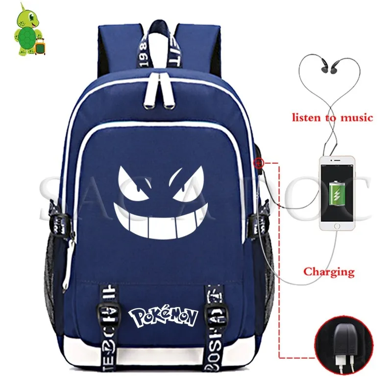 8 Рюкзак для ноутбука Pokemon Pikachu с usb-зарядкой для подростков, девочек, мальчиков, Gengar Eevee, школьные сумки, многофункциональные повседневные дорожные сумки - Цвет: 8