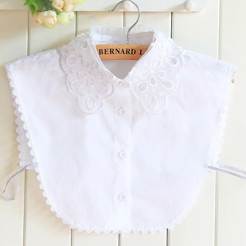 Женская ажурная блузка из органзы белая искусственного воротника съемный