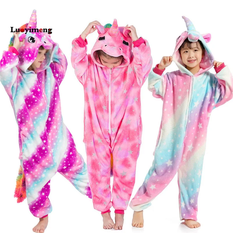 Женская Фланелевая пижама с капюшоном длинным рукавом и единорогом для косплея