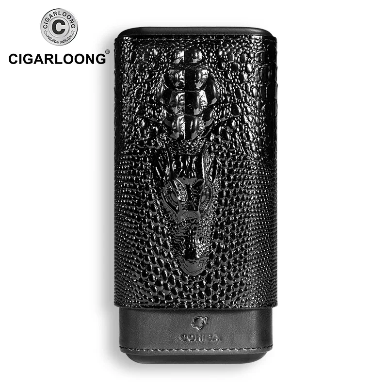 COHIBA Новое поступление кожаный чехол Портативный хьюмидор коробка подходит для 3 сигар Подарочная коробка чехол для сигар CLH-0053