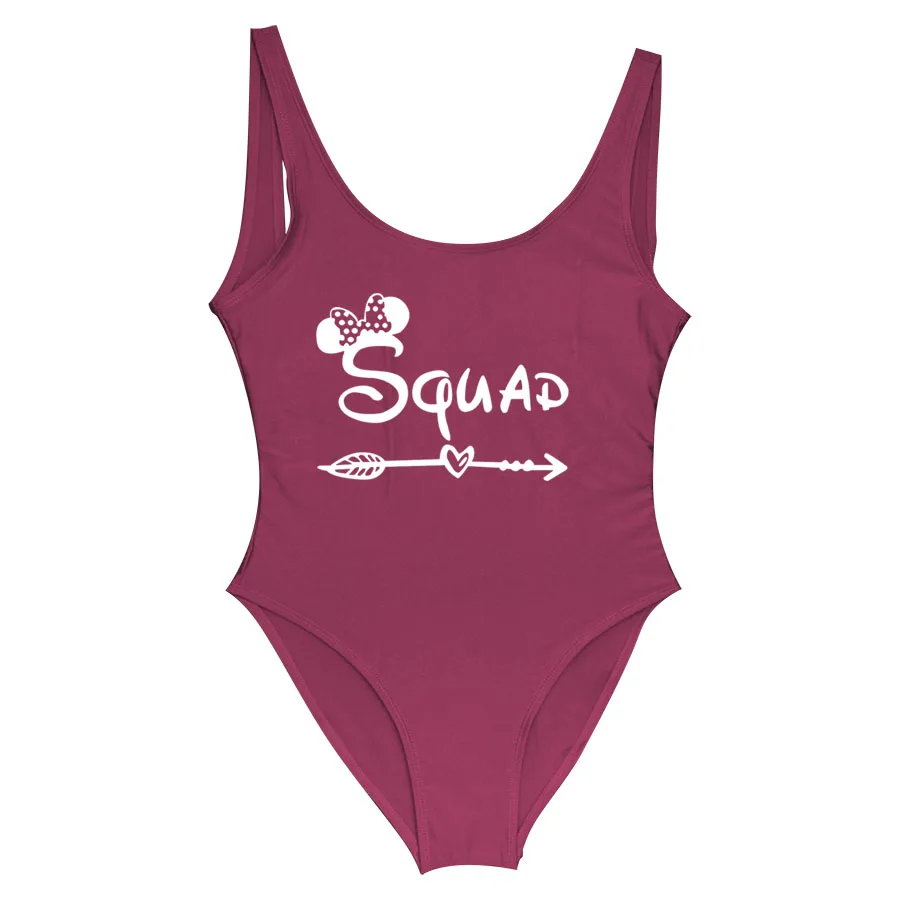 Squad Dark Red Сдельный купальник для невесты и команды, милый Принт, сексуальные стринги, купальник для женщин, с высокой посадкой, купальный костюм, открытая спина, черный, пляжный, монокини, боди - Цвет: Squad Dark Red