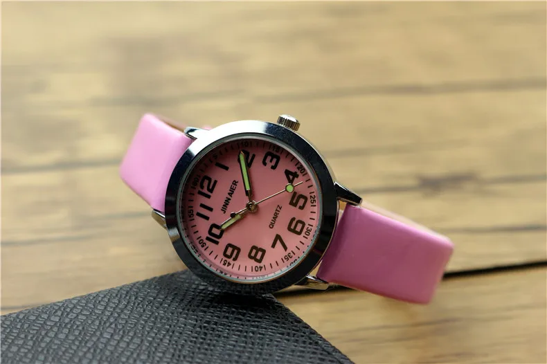 Nazeyt детские прекрасные 7 цветов Циферблат Кожаный Часы Маленькие Мальчики и девочки светящиеся руки подарок часы Reloj de cuarzo