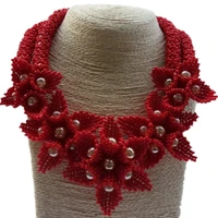 dudo african jewelry set red crystal flowers jewellery set 2 rows godki bib indian necklace set including bracelet earrings 2019