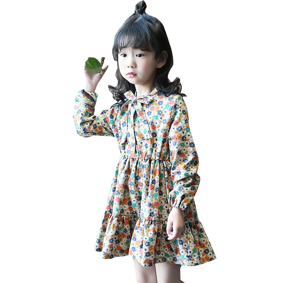 Dresses For Girls Floral Pattern Dress Full Length Children Party Spring Autumn Kids Clothes 8 10 12 14 Year | Детская одежда и