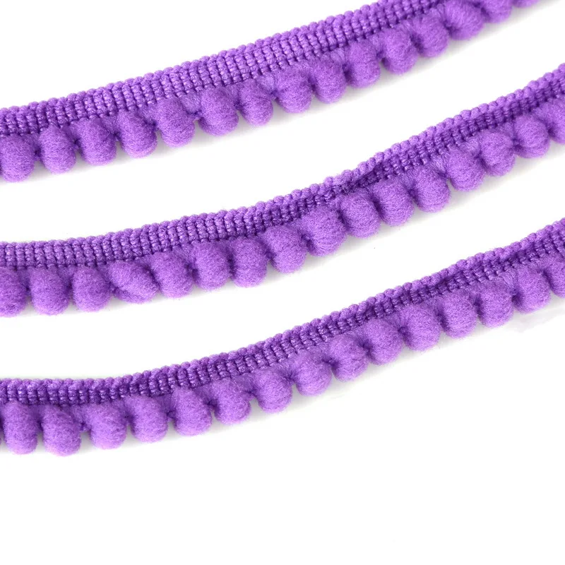 Purple 5 ярдов 10 мм помпон шар кружева помпон отделка шар лента с бахромой для украшения свадебной вечеринки DIY аксессуары для одежды - Цвет: Purple