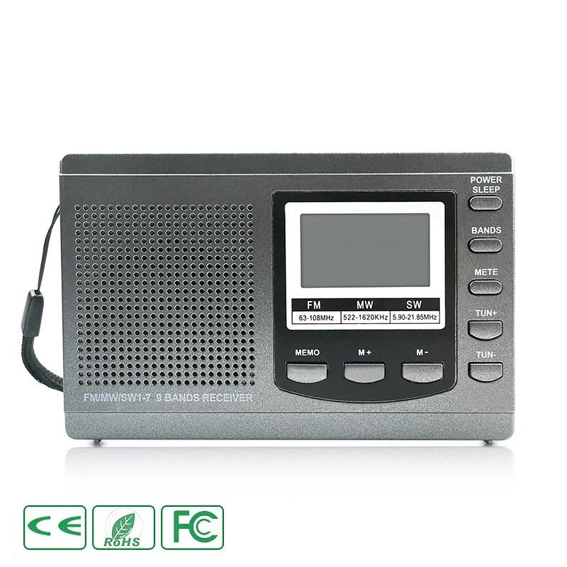 Серый коротковолновый FM AM SW MW радио цифровой полный диапазон стерео приемник