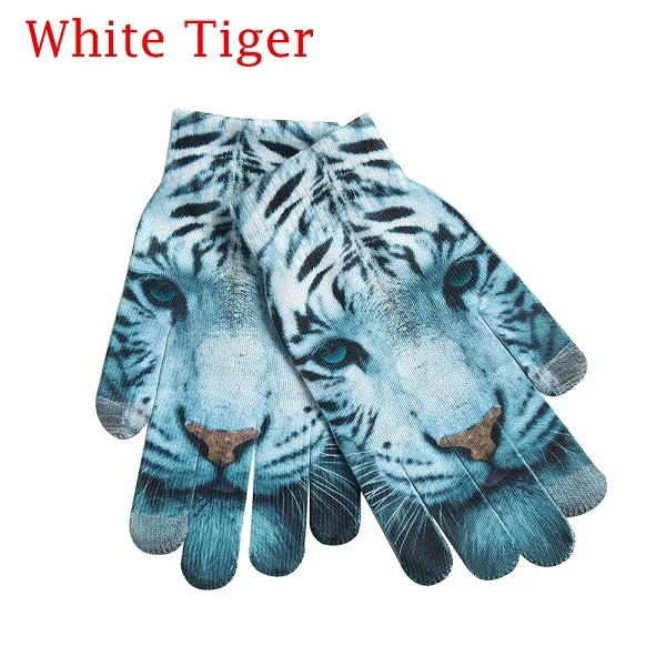 White Tiger 1 пара, новинка, модные мужские и женские теплые перчатки, милый 3D принт, животные, фрукты, вязаные мягкие перчатки, зимние теплые шерстяные вязаные варежки - Цвет: White Tiger